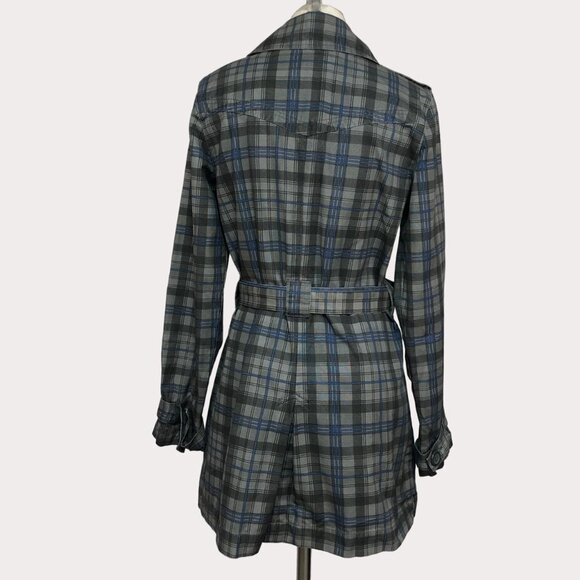 Nwot Hurley Grey & Blue Plaid Checkered Trench Coat Size Large - Picture 3 of 10
